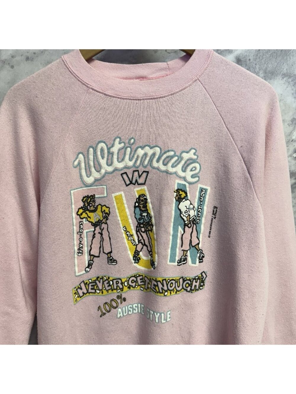 Vintage 80s Assuie Style Australian Raglan Sweatshirt Pink Womens Large